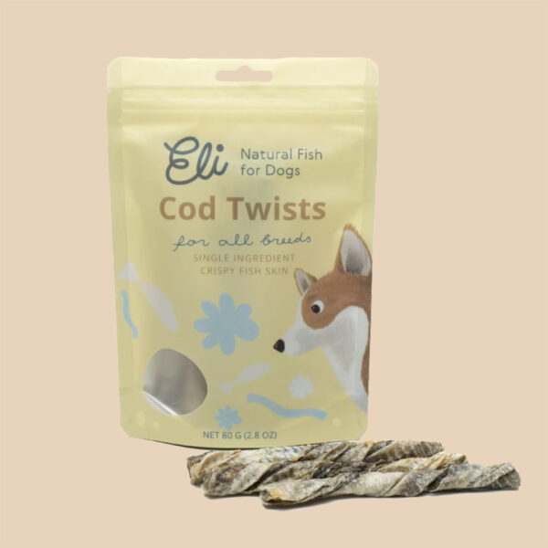 Torcidos de piel de bacalao deshidratado 100% Natural Dog Treats - Eli